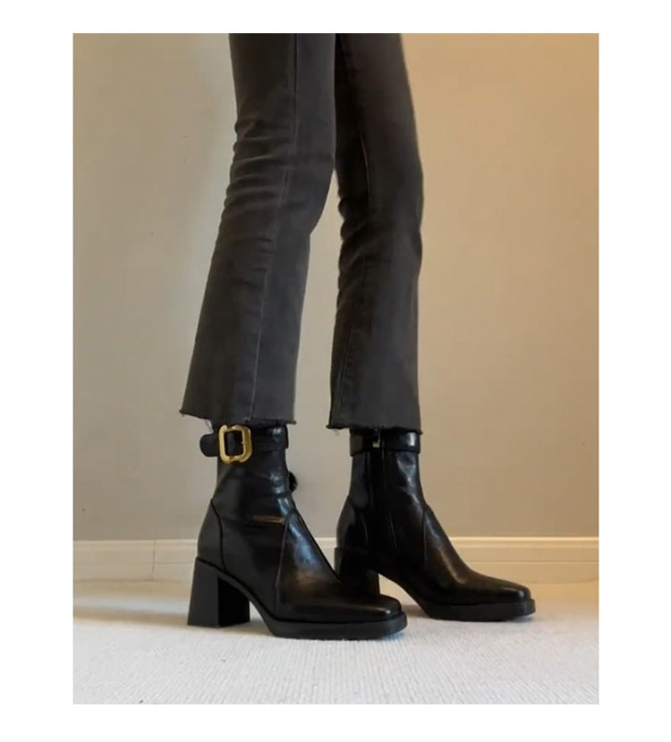 SUNKISSEDSTEP Women’s Buckle-Detail Knee-High Block Heel Boots
