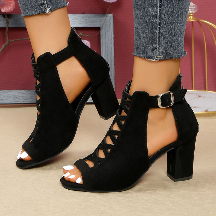 SUNKISSEDSTEP Women’s Cutout Lace-Up Block Heel Sandals