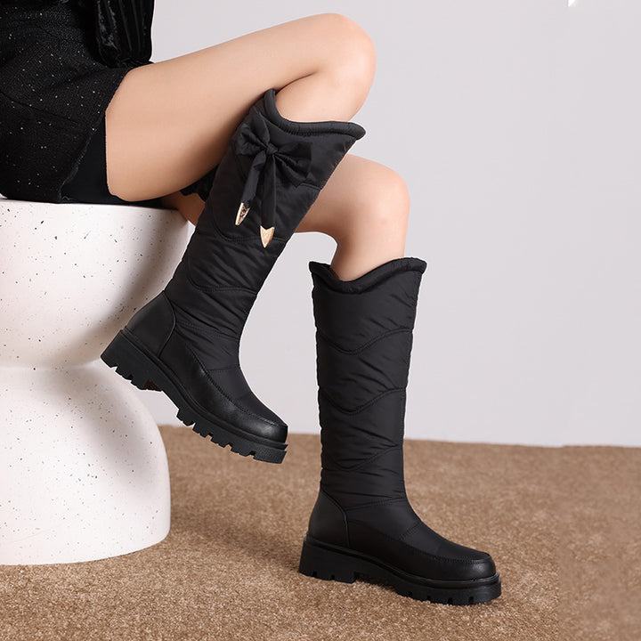 SUNKISSEDSTEP Women’s Bow-Detail Quilted Knee-High Snow Boots