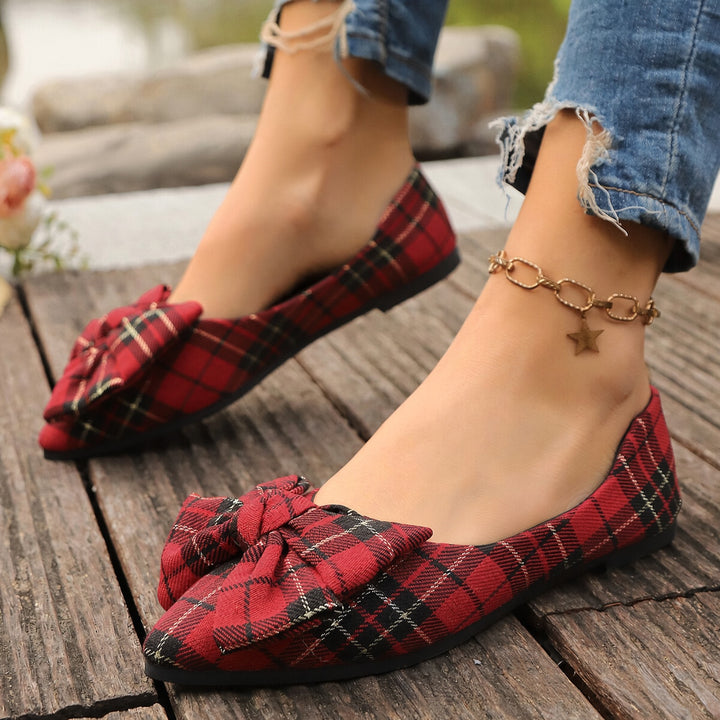 SUNKISSEDSTEP Women’s Plaid Bow Pointed-Toe Flats