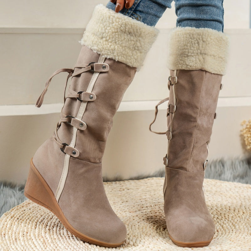 SUNKISSEDSTEP Women’s AspenLace Plush Wedge Snow Boots