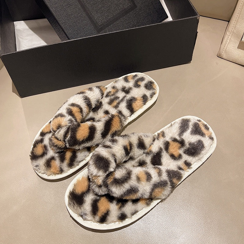 Plush Faux Fur Flip-Flop Slippers