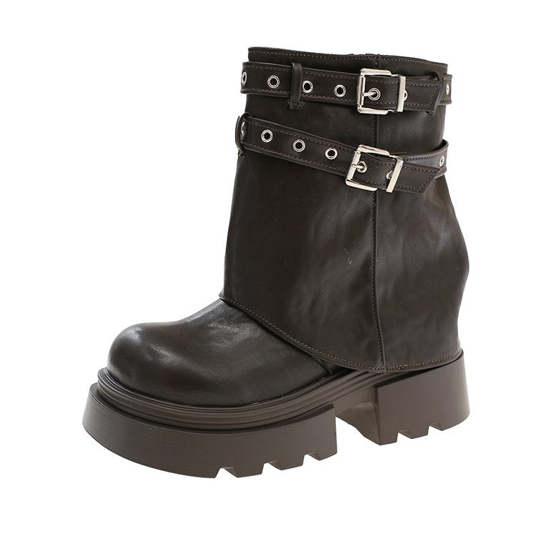 SUNKISSEDSTEP Women’s Multi-Buckle Platform Combat Boots