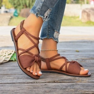 Bow Cross-Strap Flat Sandals