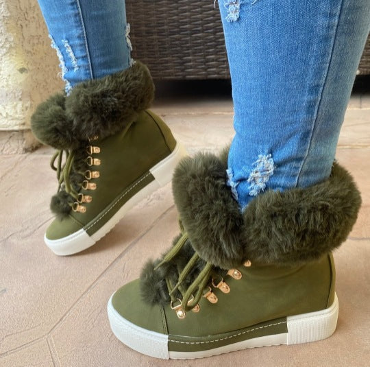 SUNKISSEDSTEP Women’s Fur-Collar Lace-Up Winter Boots