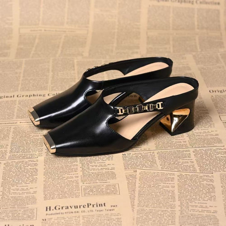 French Square Toe Slingback Heels