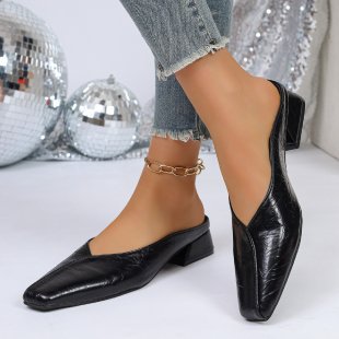SUNKISSEDSTEP Women’s Metallic Square-Toe Mule Heels