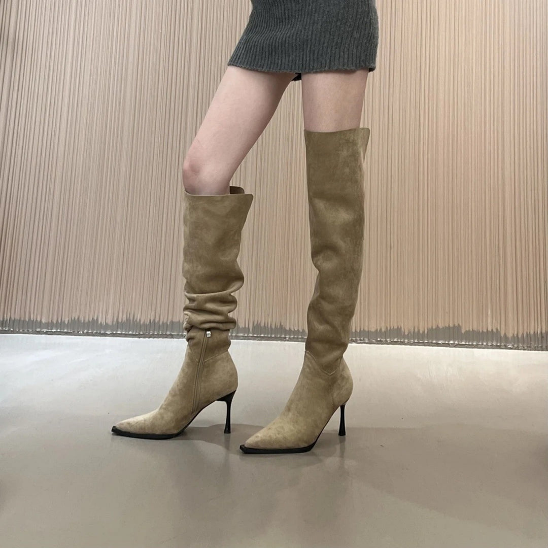 SUNKISSEDSTEP Women’s Convertible Slouch Suede Stiletto Boots