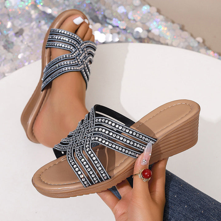 SUNKISSEDSTEP Women’s Rhinestone Wedge Slides (US 6–9.5)