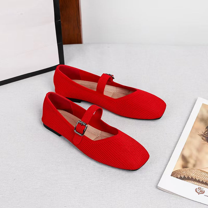SUNKISSEDSTEP Women’s AirKnit Square Toe Mary Jane Flats