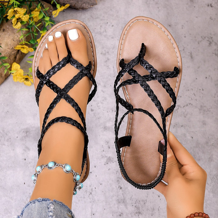 SUNKISSEDSTEP Women’s Woven Strap Roman Flat Sandals