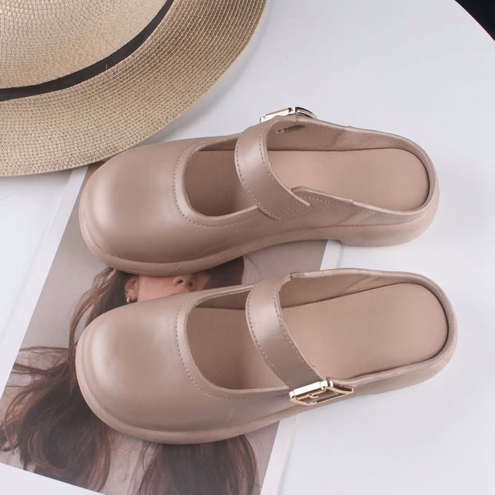 SUNKISSEDSTEP Women’s Buckle Strap Closed Toe Mule Sandals