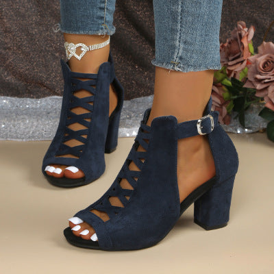 SUNKISSEDSTEP Women’s Cutout Lace-Up Block Heel Sandals