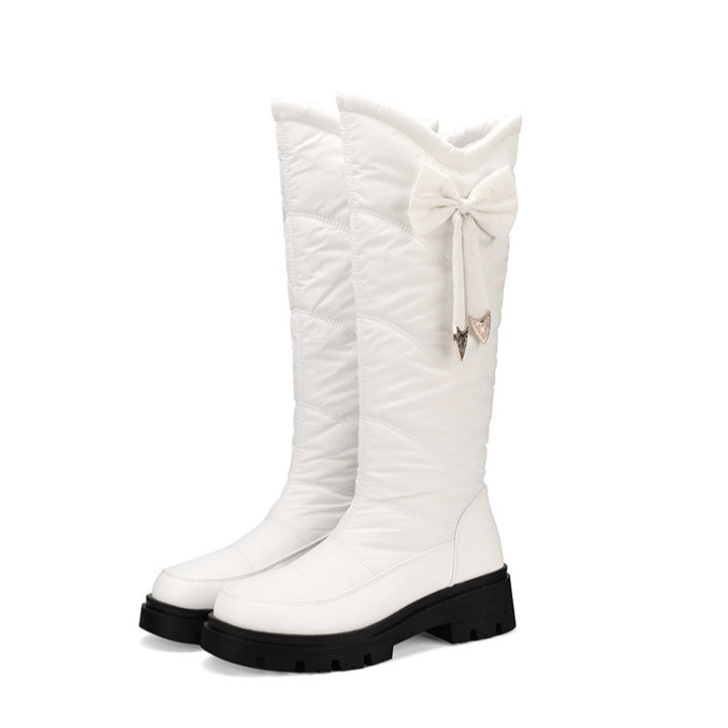 SUNKISSEDSTEP Women’s Bow-Detail Quilted Knee-High Snow Boots