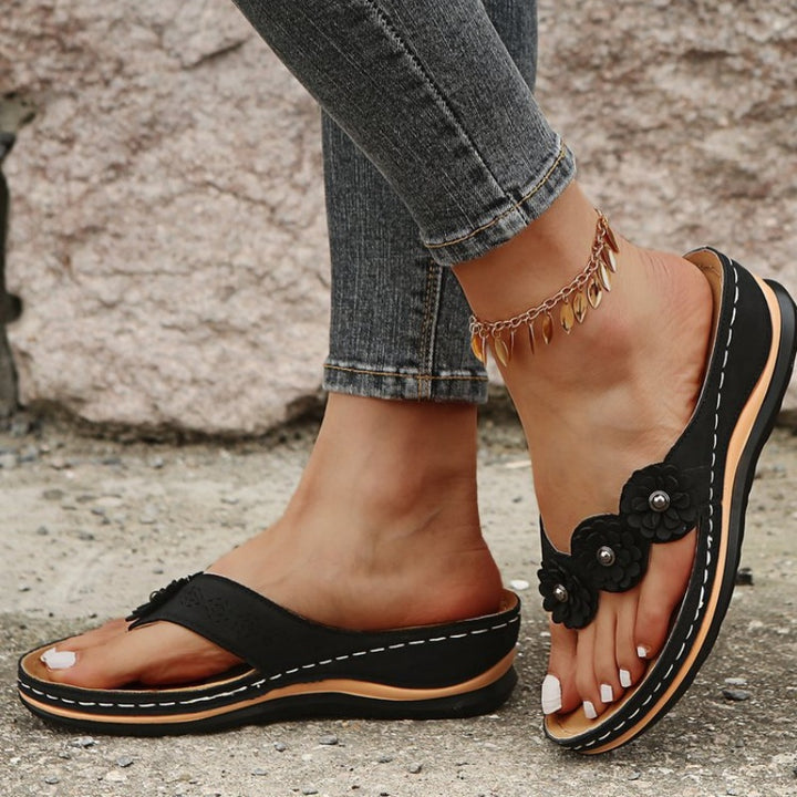 SUNKISSEDSTEP Women’s Blossom Wedge Toe-Loop Sandals