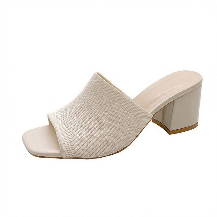 Knitted Square Toe Block Heel Slides