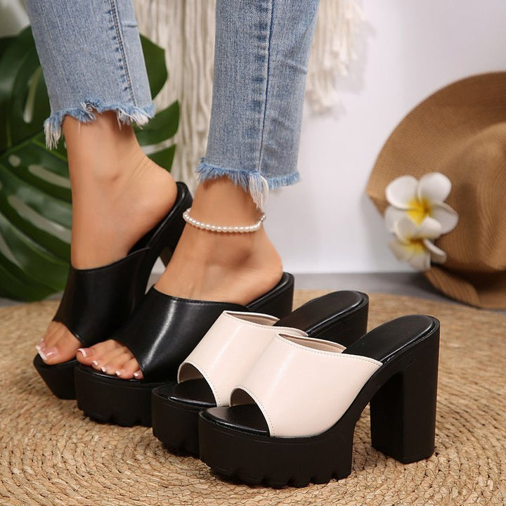 Chunky Platform Heel Slide Sandals