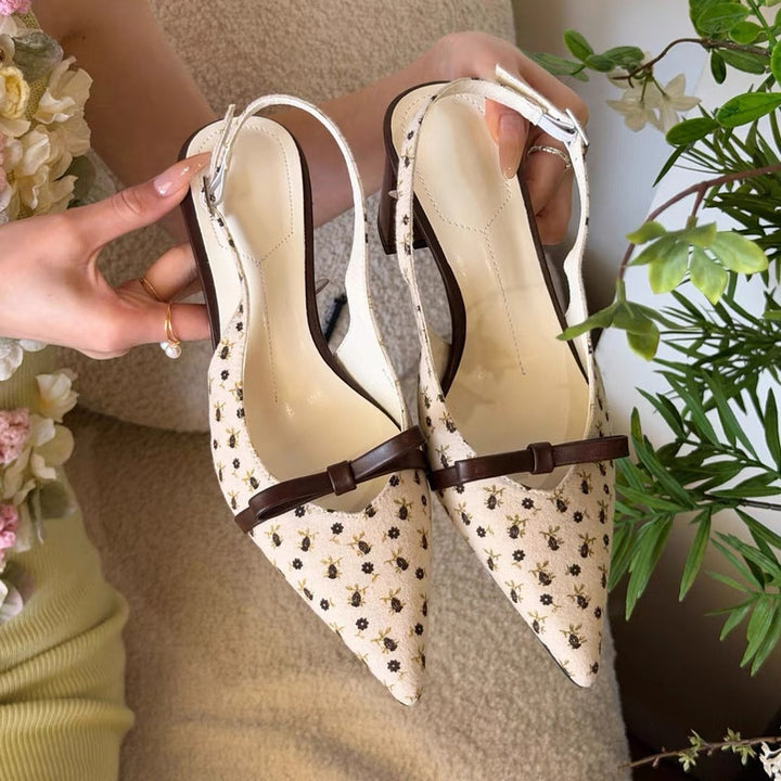 SUNKISSEDSTEP Women’s Floral Pointed Toe Block Heel Mules