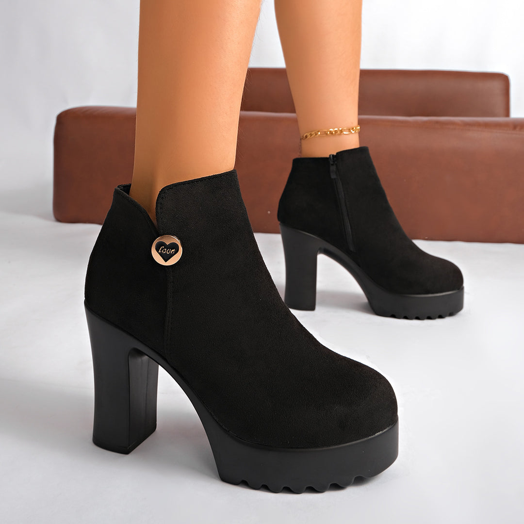 SUNKISSEDSTEP Women’s Suede Chunky Heel Platform Ankle Boots
