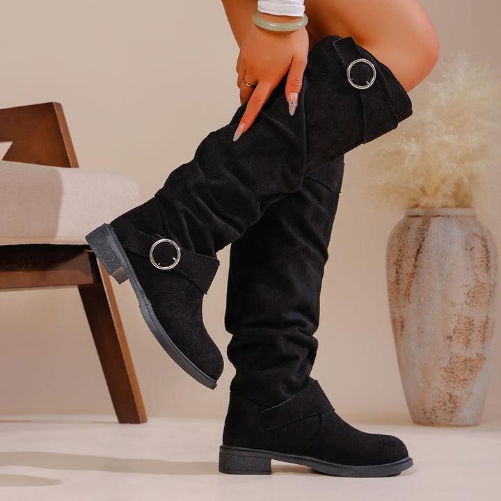 SUNKISSEDSTEP Women’s Slouchy Ruched Knee-High Suede Boots