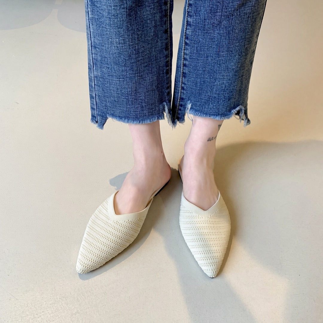 SUNKISSEDSTEP Women’s Pointed Toe Knit Mule Flats