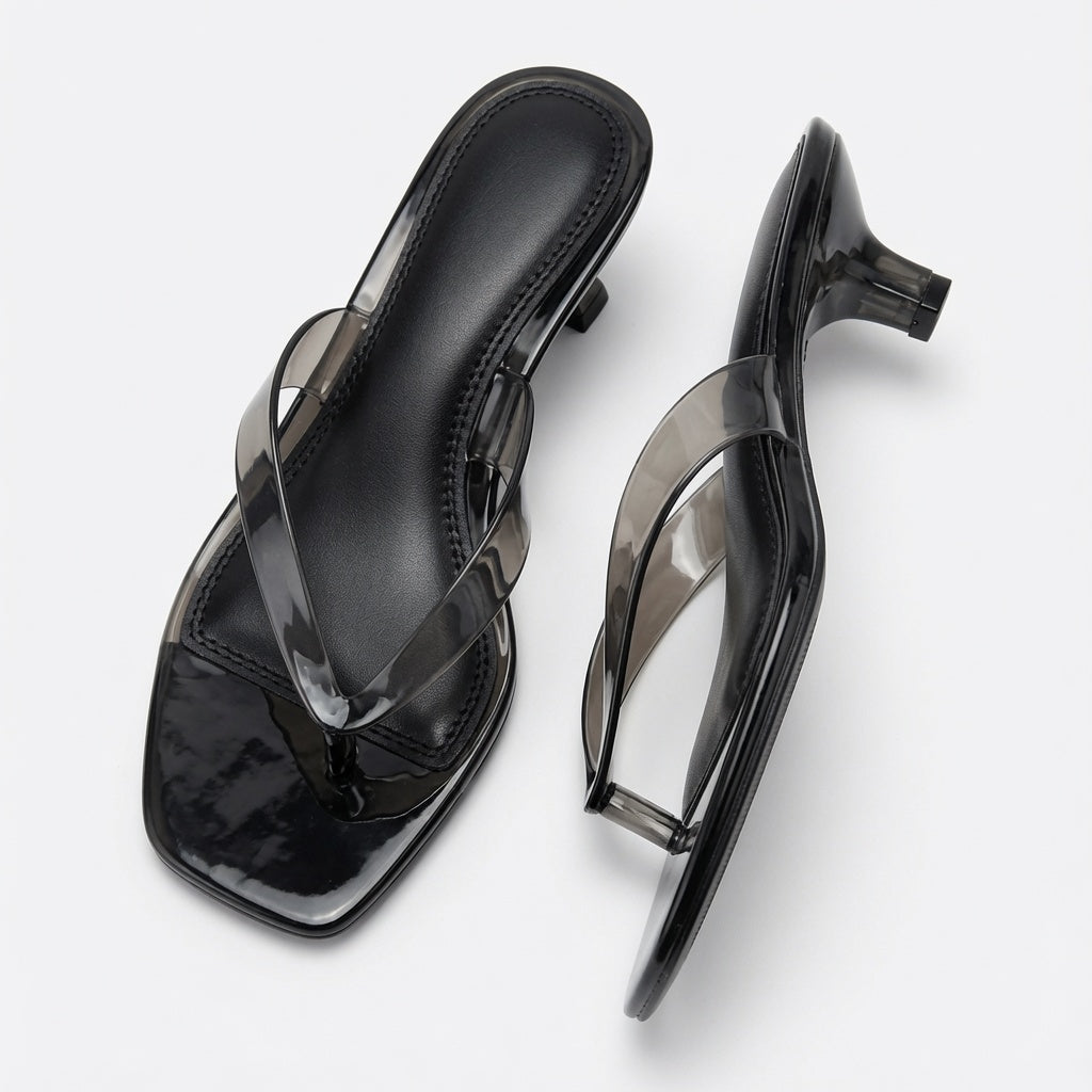 Clear Kitten Heel Slide Sandals
