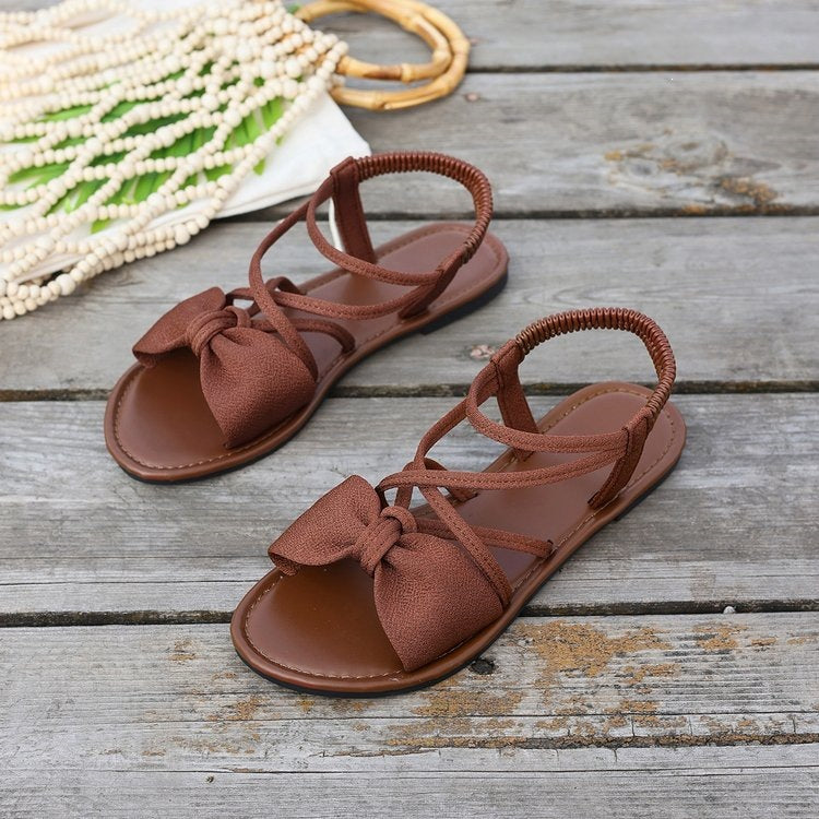 Bow Cross-Strap Flat Sandals