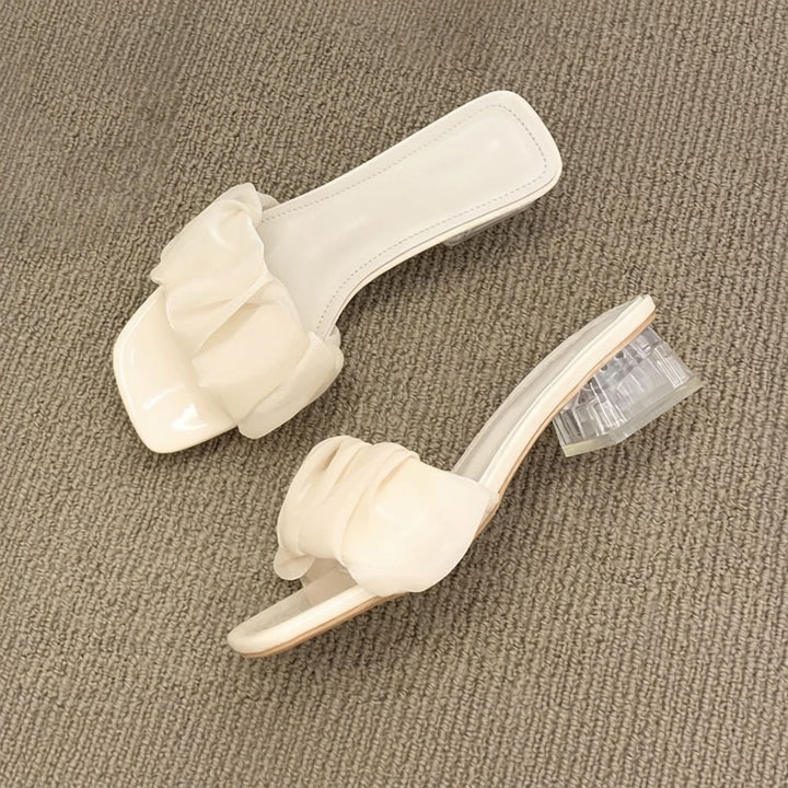 French Bow Block Heel Slides