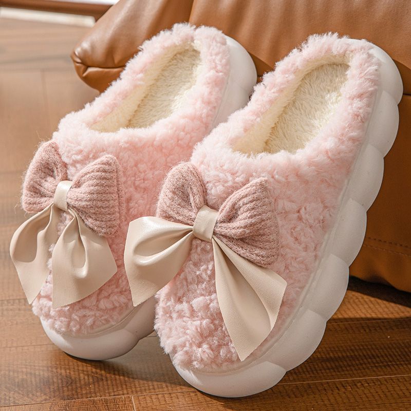 SUNKISSEDSTEP Women’s Bow Plush Winter Slippers