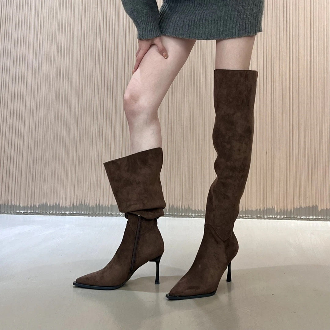 SUNKISSEDSTEP Women’s Convertible Slouch Suede Stiletto Boots