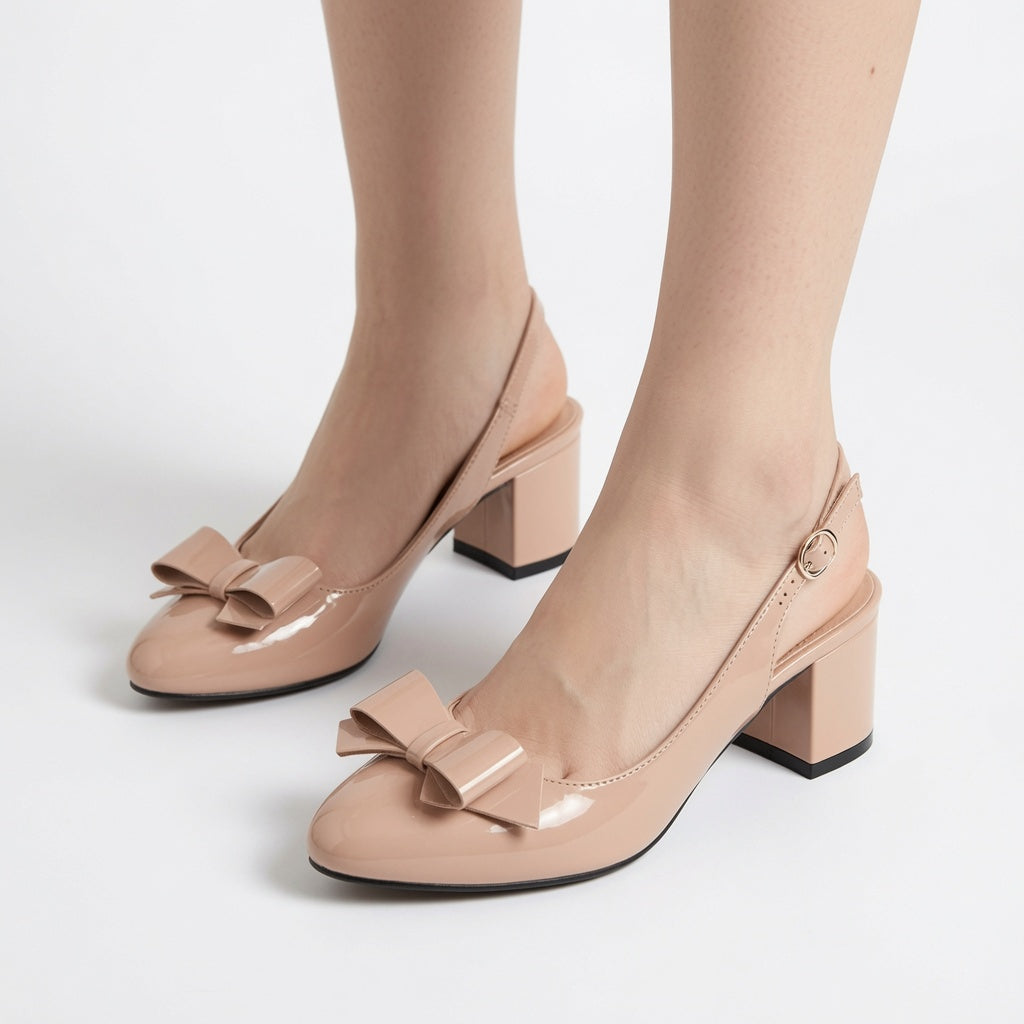Bow Slingback Block Heel Shoes
