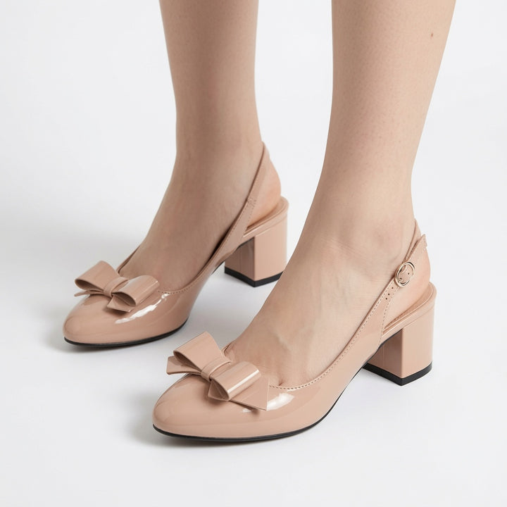 Bow Slingback Block Heel Shoes