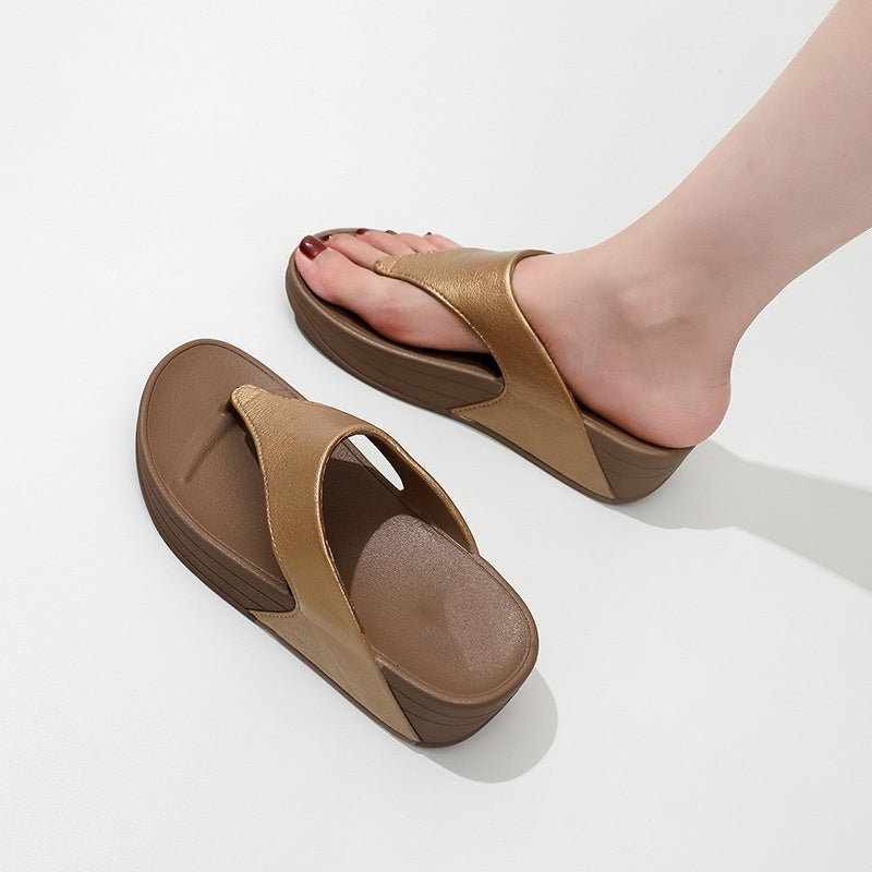 Candy Color Chunky Heel Flip-Flop Sandals