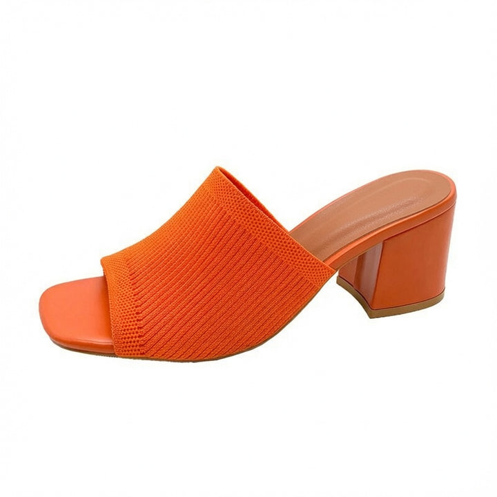 Knitted Square Toe Block Heel Slides
