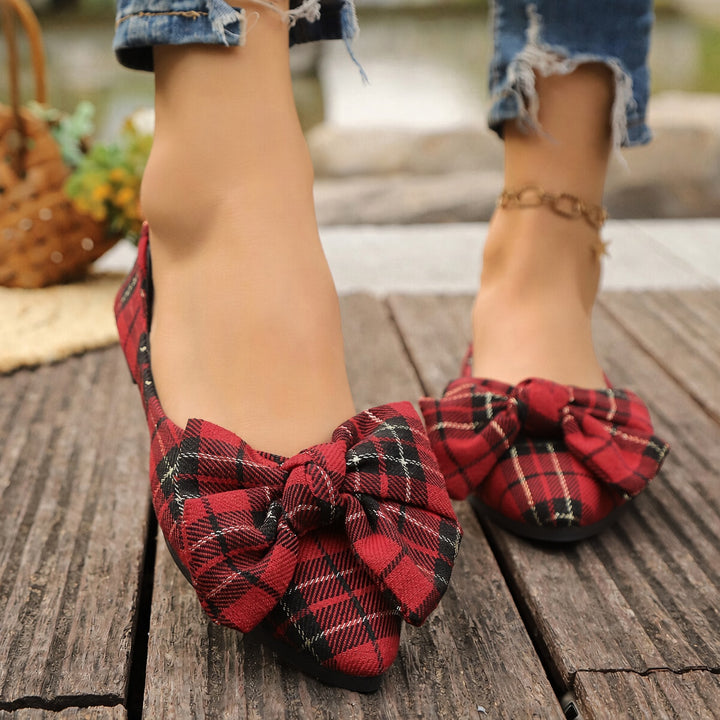 SUNKISSEDSTEP Women’s Plaid Bow Pointed-Toe Flats