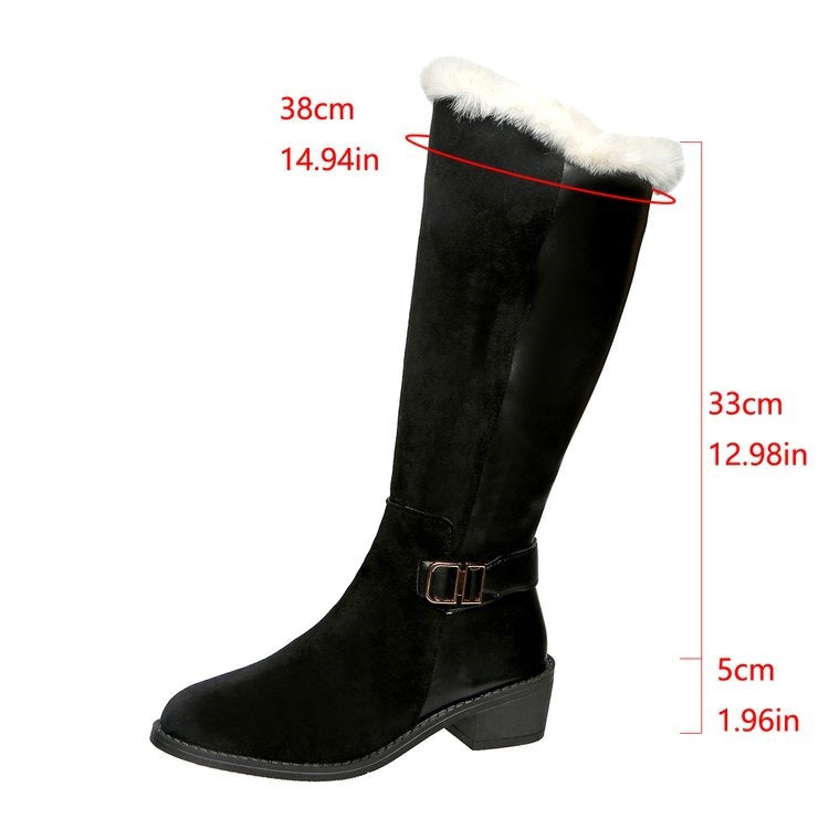 SUNKISSEDSTEP Women’s Fur-Trim Buckle Knee-High Boots