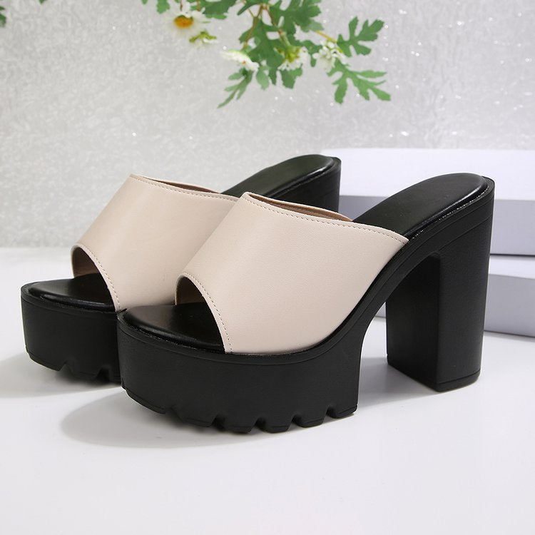 Chunky Platform Heel Slide Sandals