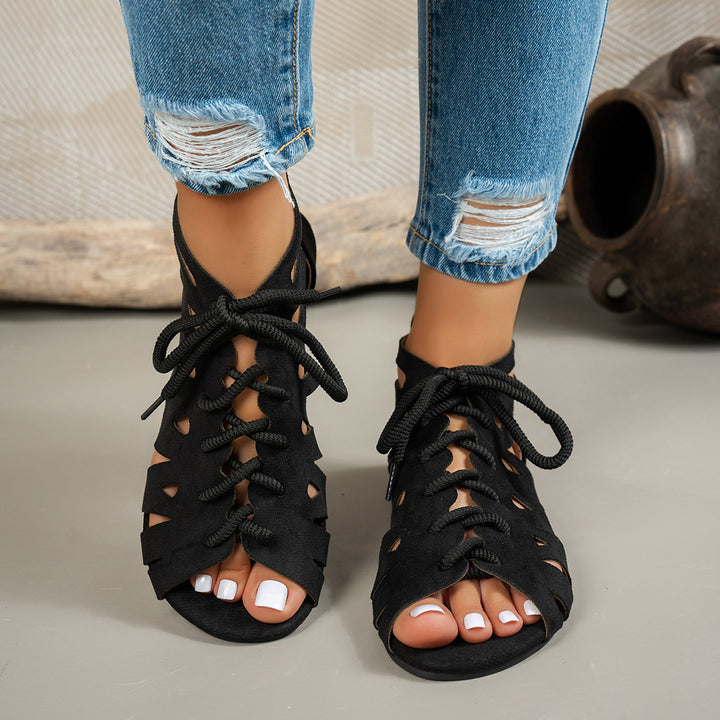 SUNKISSEDSTEP Women’s Boho Lace-Up Cutout Flat Sandals