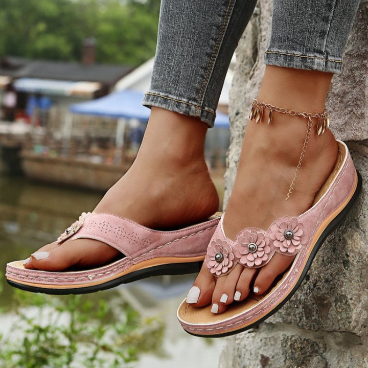 SUNKISSEDSTEP Women’s Blossom Wedge Toe-Loop Sandals