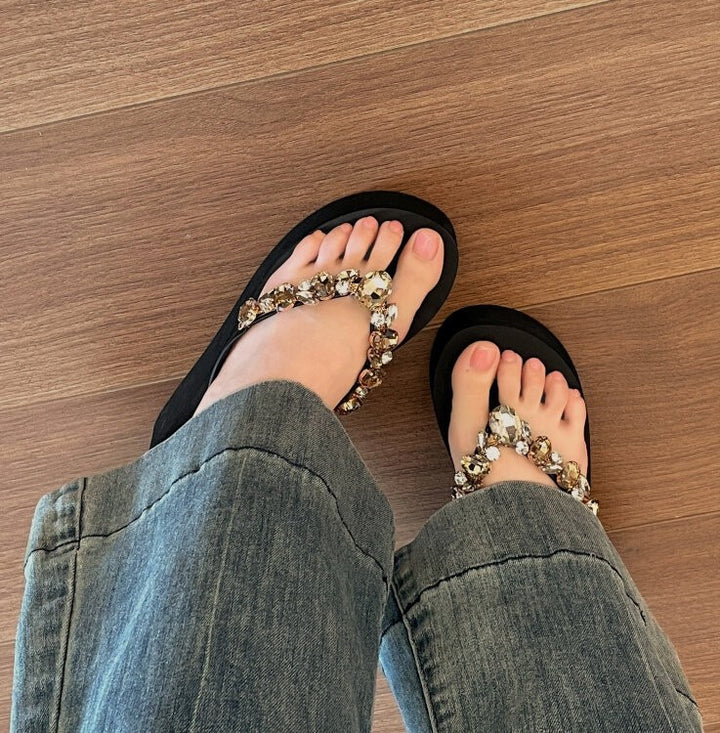 Rhinestone Platform Flip-Flop Sandals