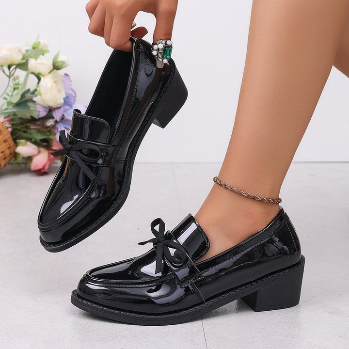 SUNKISSEDSTEP Women’s Patent Bow Block Heel Loafers
