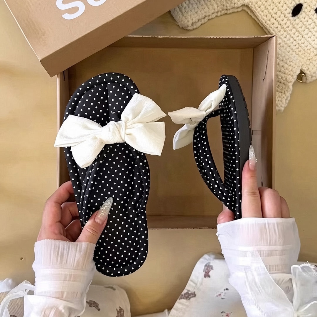 SUNKISSEDSTEP Women’s Polka Dot Bow Thong Sandals