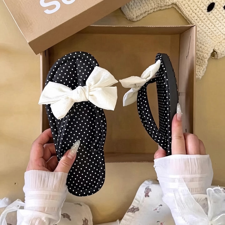 SUNKISSEDSTEP Women’s Polka Dot Bow Thong Sandals
