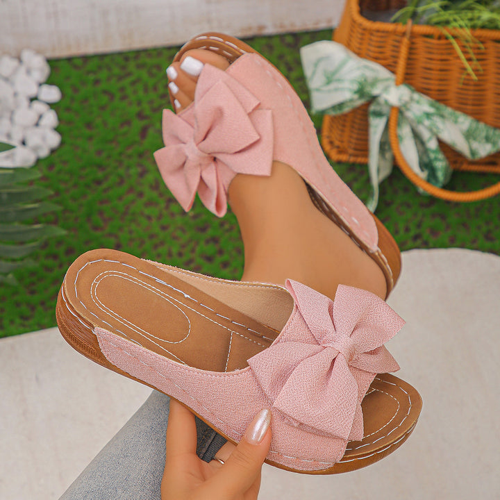 Bow Wedge Slide Sandals
