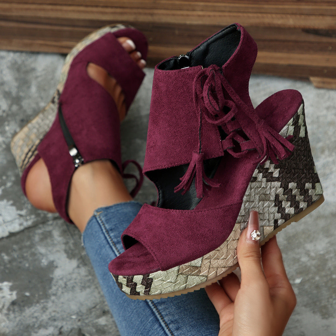 SUNKISSEDSTEP Women’s Tassel Lace-Up Wedge Sandals