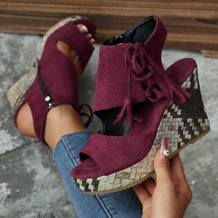 SUNKISSEDSTEP Women’s Tassel Lace-Up Wedge Sandals