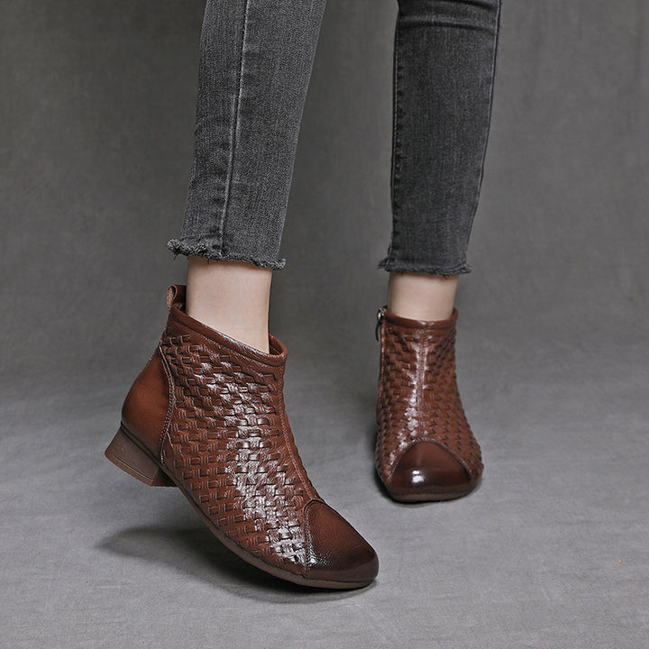 SUNKISSEDSTEP Women’s Woven Leather Ankle Boots