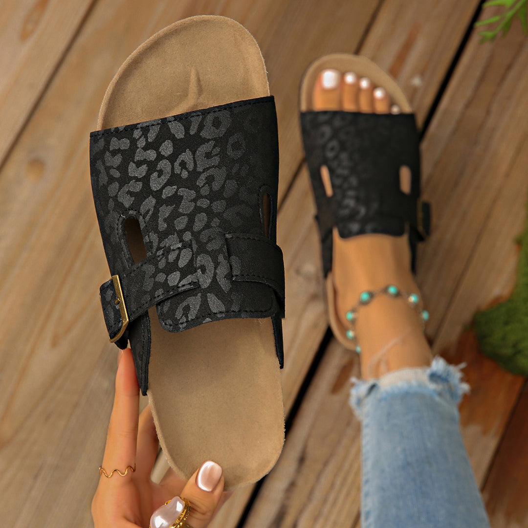 SUNKISSEDSTEP Women’s Leopard Chic Double-Strap Slides (US 5.5–9.5)