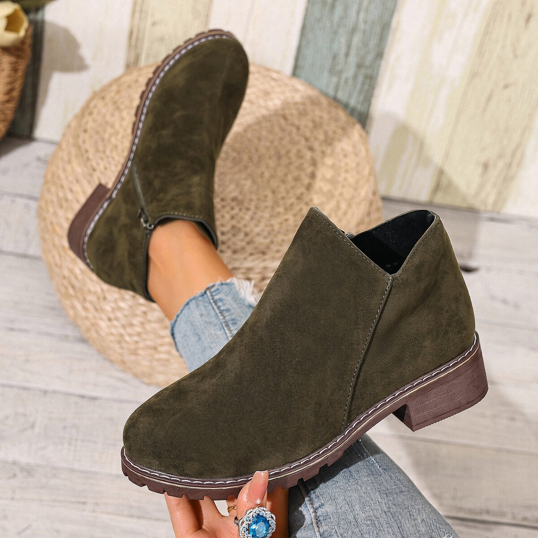 SUNKISSEDSTEP Women’s Suede Low Block Heel Ankle Boots