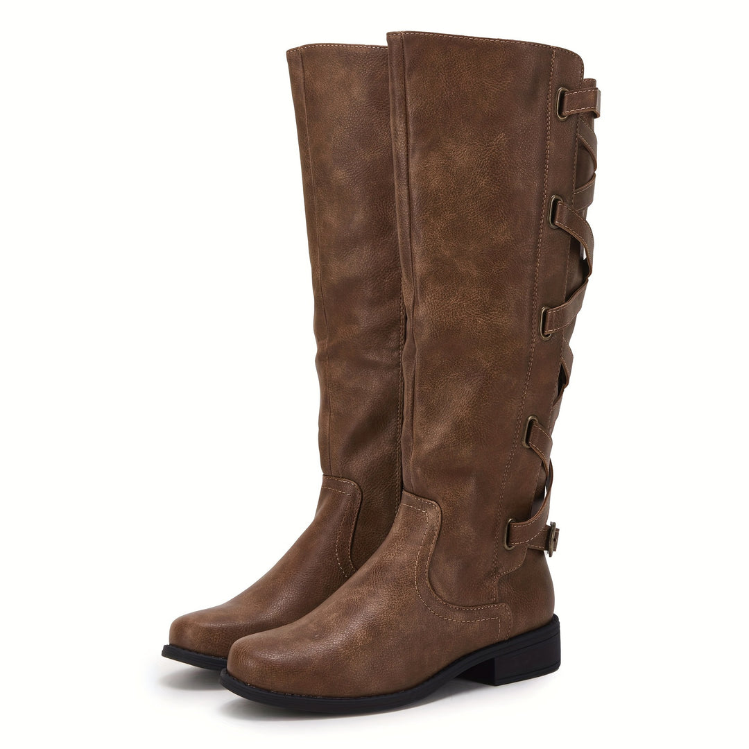 SUNKISSEDSTEP Women’s Classic Lace-Up Knee-High Rider Boots